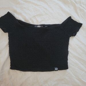 Superdry Smocked Crop Top Black Stretchy M